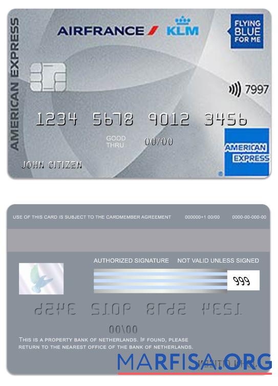 Downloadable Netherlands Bank of Netherlands American Express card download for verification
